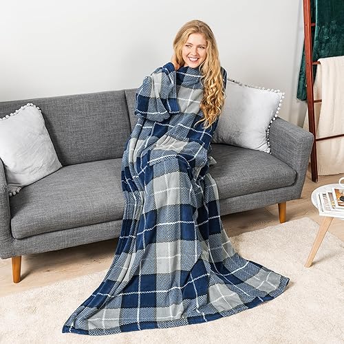 Miniatura 59 de PAVILIA Manta con mangas para adultos, mujeres y hombres, manta suave y cálida de forro polar, manta de regalo Negro -,Marrón,Burrito Beige,Carbón