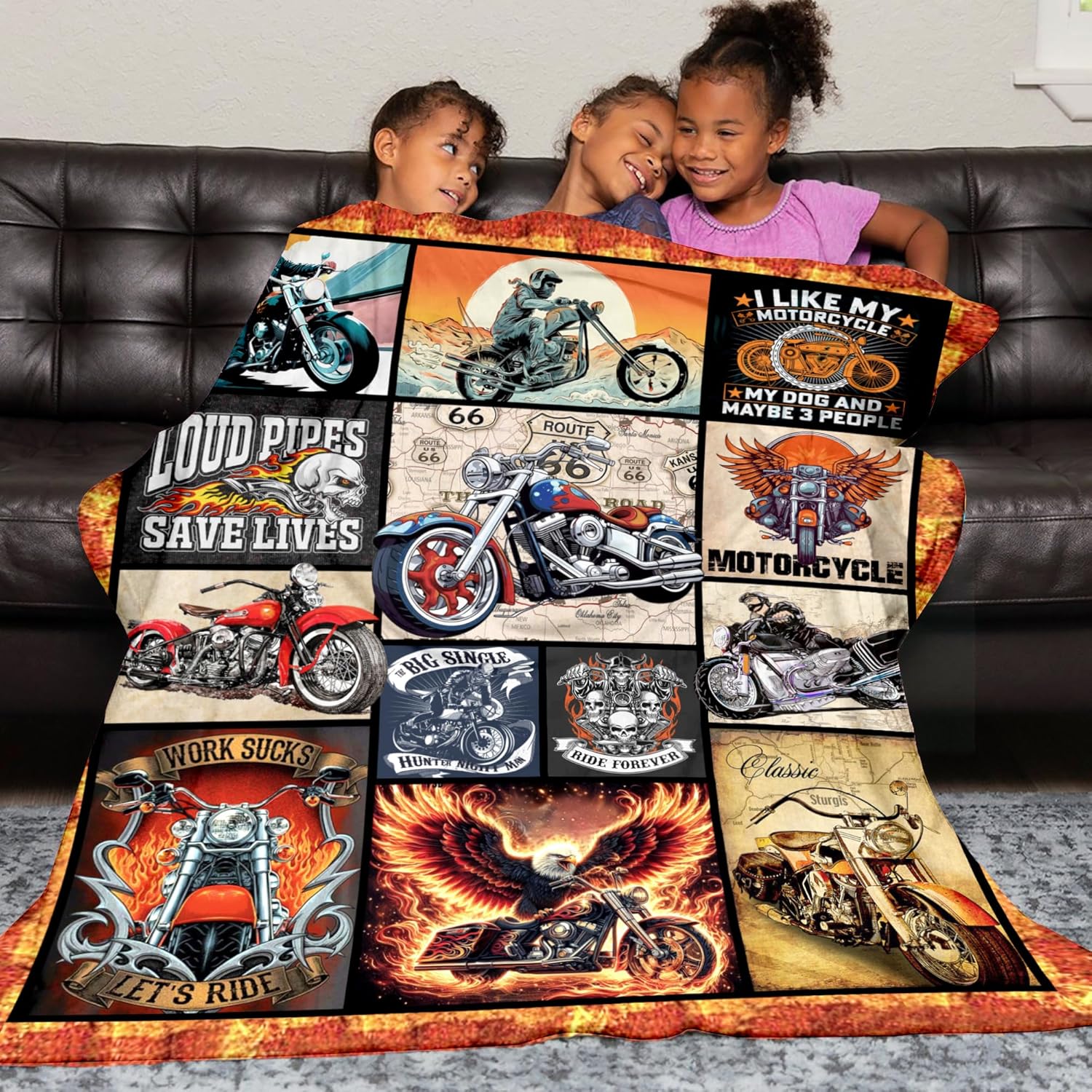 Motorcycle Gifts for Men Women Kids Boys, Super Soft Vintage Cool Motorcycle Decor Blanket Gifts for Motorcycles Riders Lovers, Cozy Warm Fuzzy Plush Fleece Flannel Blankets 50"x40" for Couch Bedding - Image 7