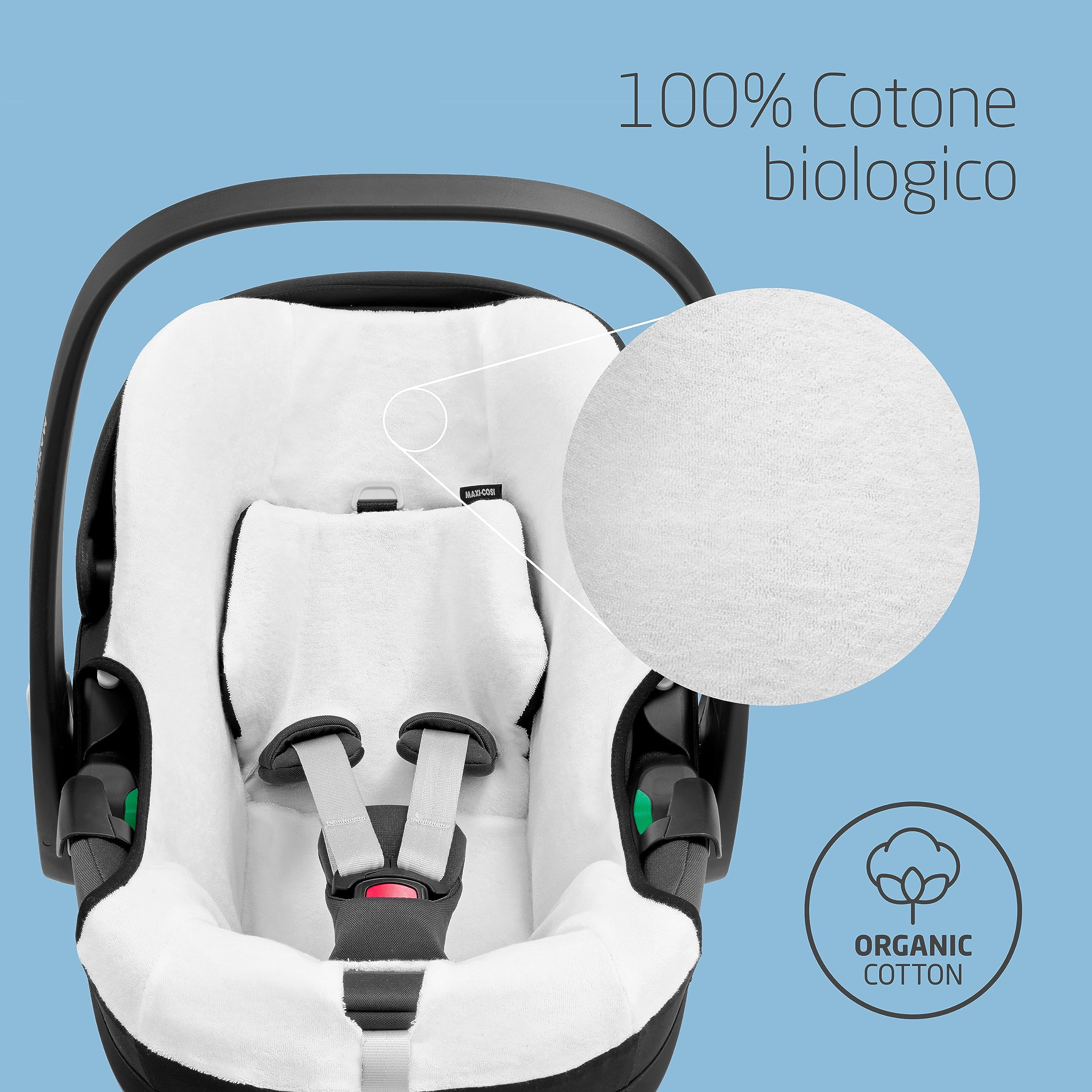 Maxi-Cosi Rivestimento Seggiolino, Fodera estiva in cotone biologico per Pebble 360, Copriseggiolino auto per bambini, 100% cotone naturale traspirante, lavabile in lavatrice, bianco naturale