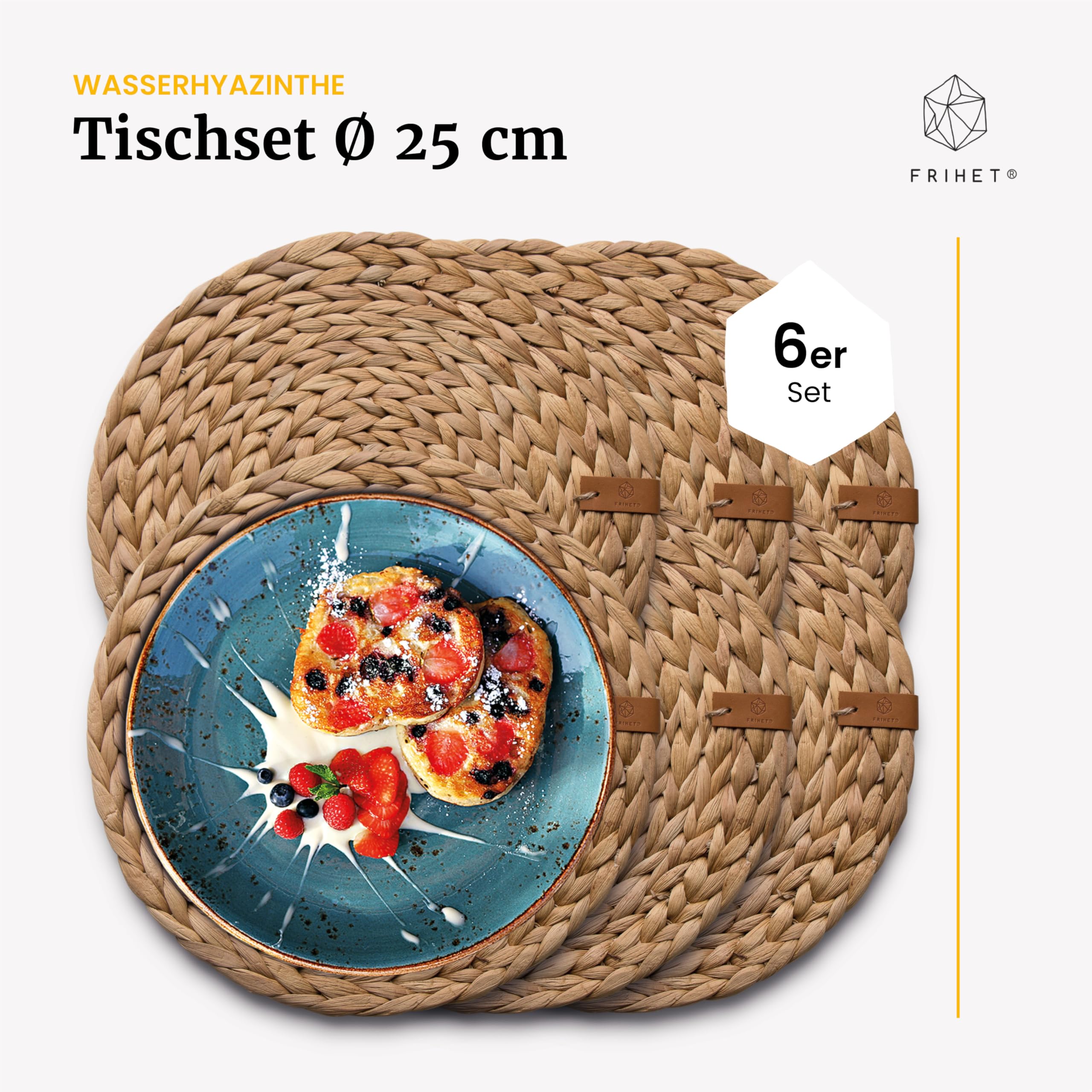 JAPCHET 6 Stück Runde Tischsets Aus Wasserhyazinthe – Geflochten, Natürliches Rattan, 33 Cm Durchmesser, Für Esstisch & Deko