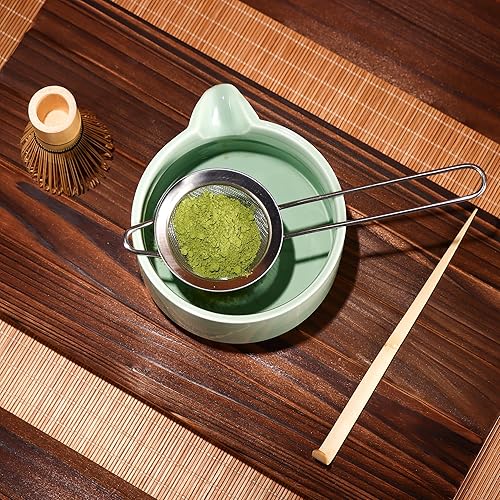 Miniatura 6 de Juego de batidor de matcha, batidor de matcha de bambú (Chasen), cuchara tradicional (chashaku), tamiz de acero inoxidable,Herramientas de té