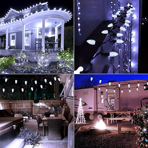 Miniatura 4 de Toodour C9 Luces de Navidad para Exteriores - 33 pies, 50 luces LED facetadas de fresa decorativas para techo, jardín, fiesta, boda, decoración de