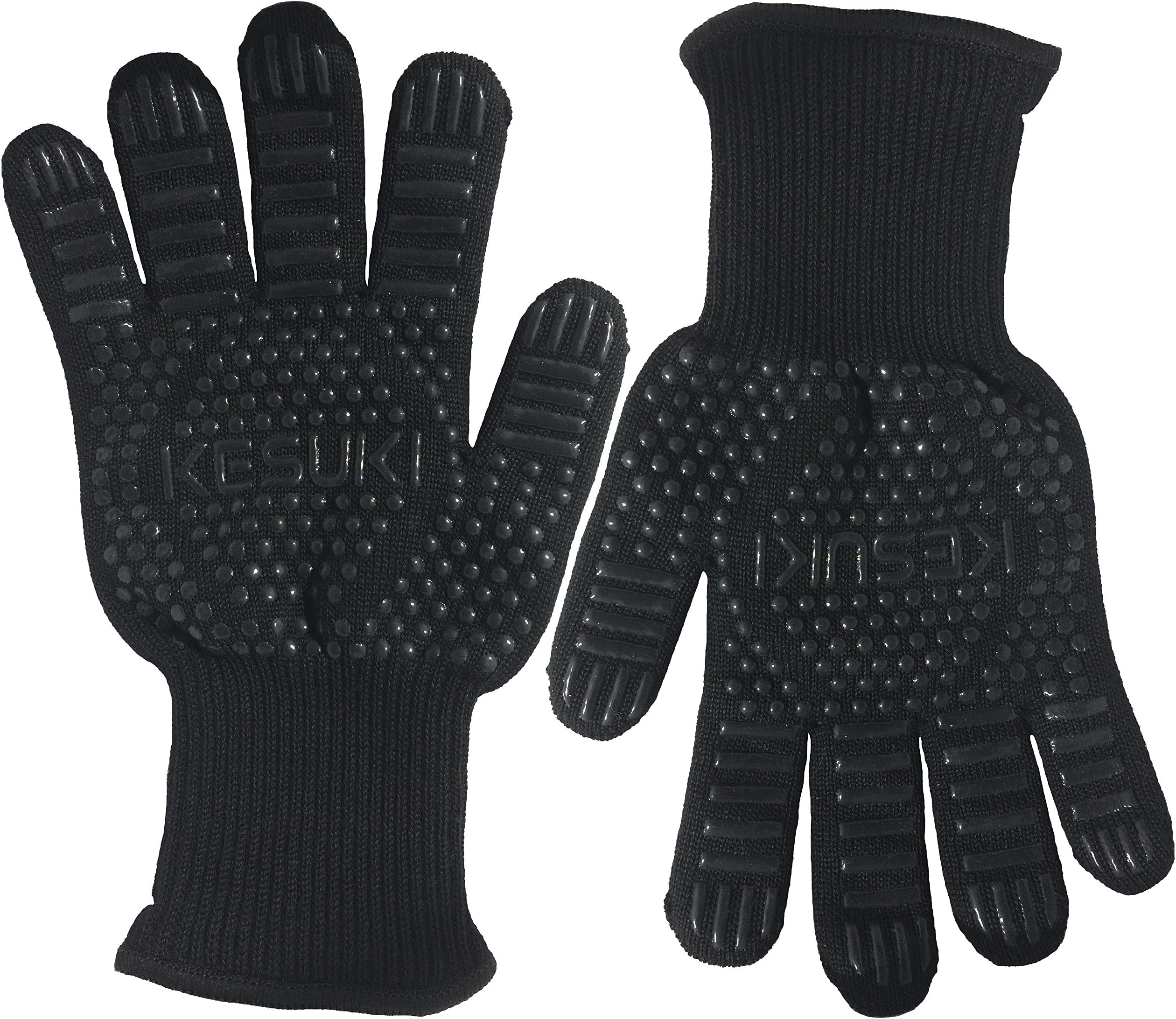 kesuki Gloves for Extreme Protection For High Temperature Resistance Barbecue Grill, Oven, Grill and Fireplace Gloves Thermal Protection Max 500 °C with Non-Slip Design For Maximum Comfort And Easy To Use, Accurate. Large. Black. FREE DELIVERY