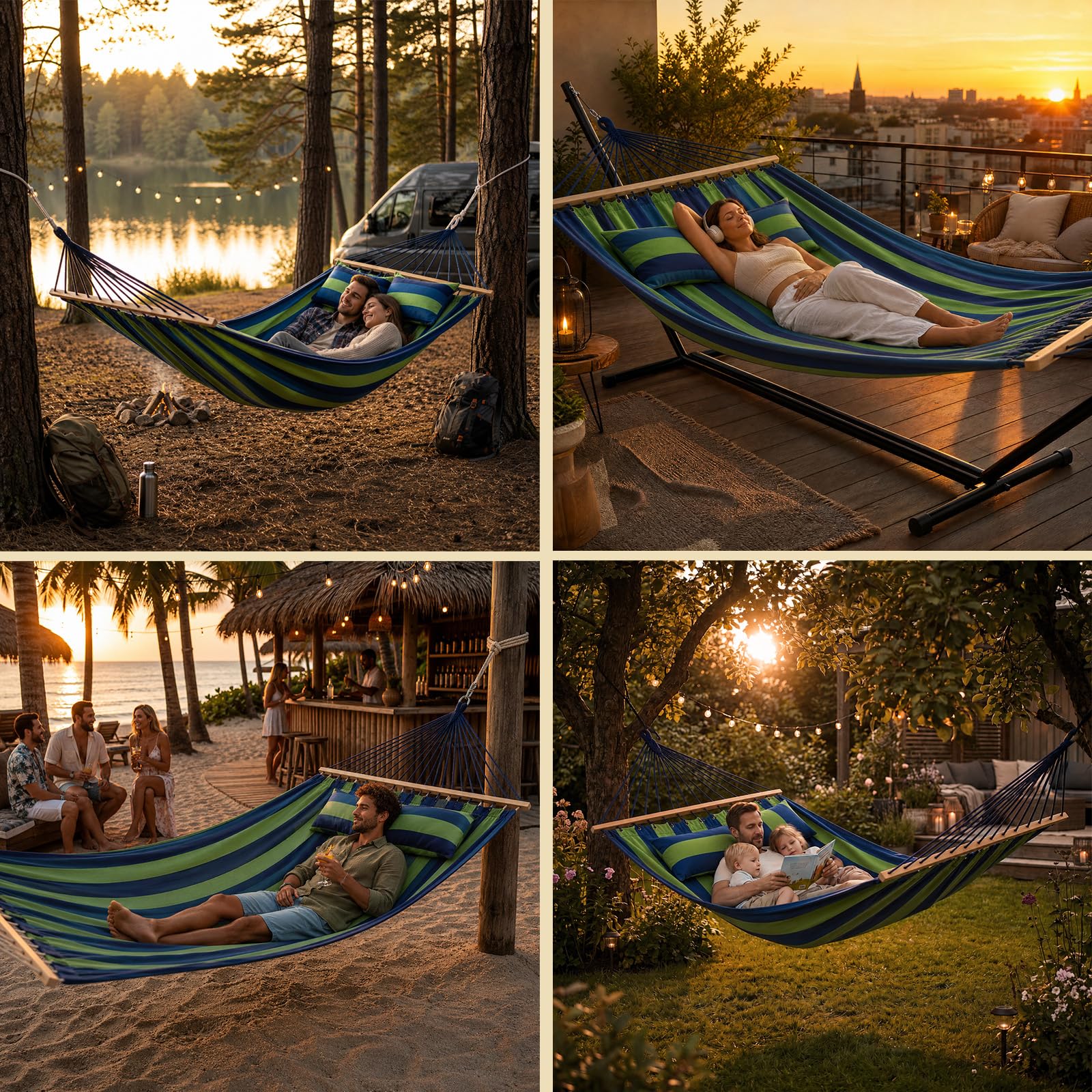 BB Sport Stabhängematte 240 x 150 cm 2 Kissen 300 kg 2 Personen Mauritius
