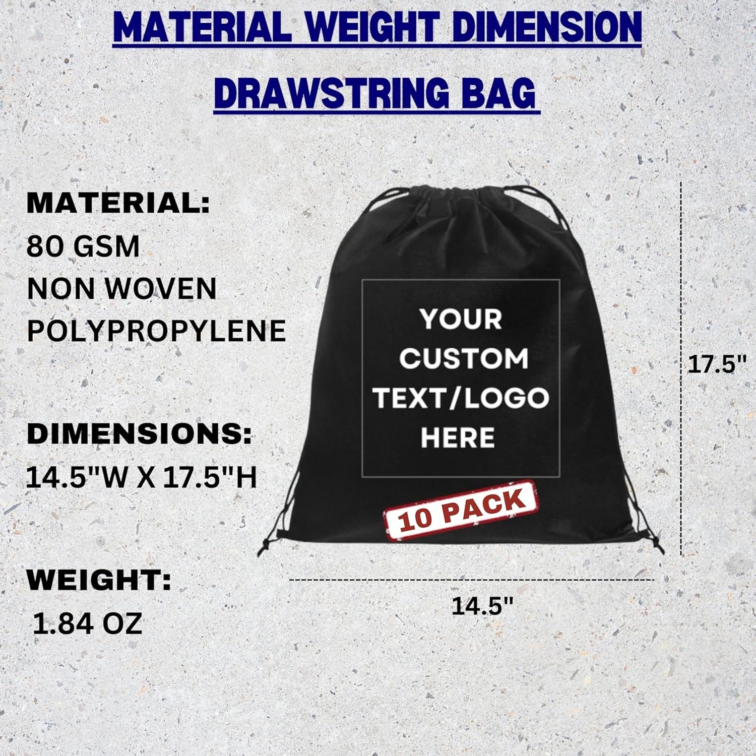 HANDSY Non-Woven Custom Drawstring Bags - Personalized Drawstring Backpack- Custom Bags with Logo for Traveling,Gym and Everyday Use (10, Black)