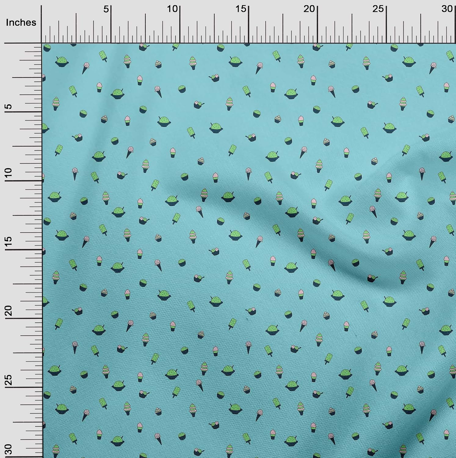 oneOone Georgette Viscose Aqua Blue Fabric Ice Cream & Cupcakes Sewing Material Print Fabric By The Yard 42 Inch Wide