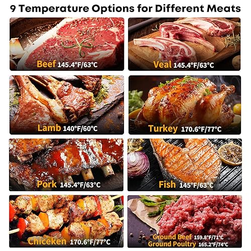 Miniatura 3 de Termómetro inalámbrico para carne con Bluetooth y WiFi, sonda digital de carne para asar, ahumar y asar al horno, sonda dual y alertas inteligentes