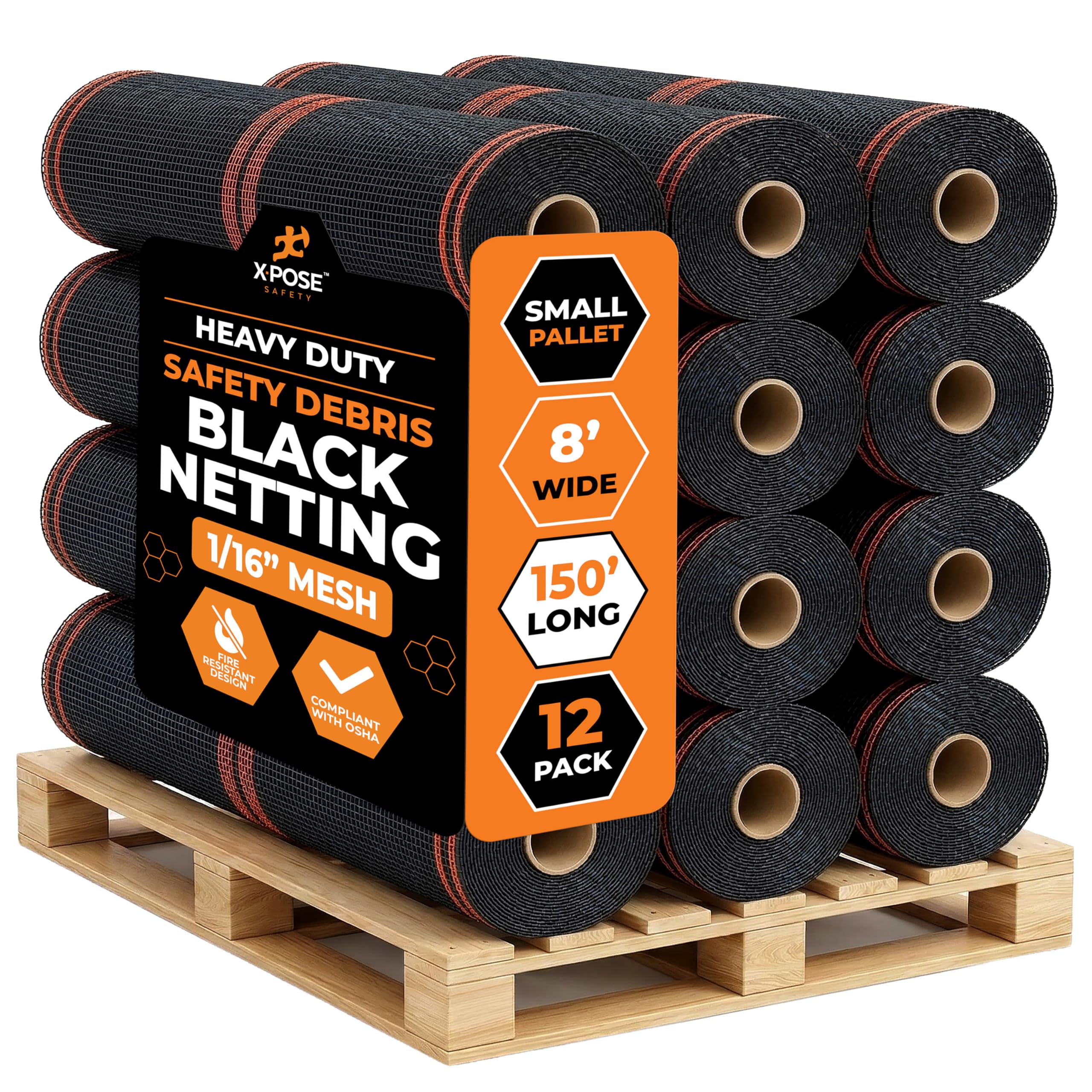 Xpose Safety Debris Netting for Construction – 8’ x 150’, 1/6"