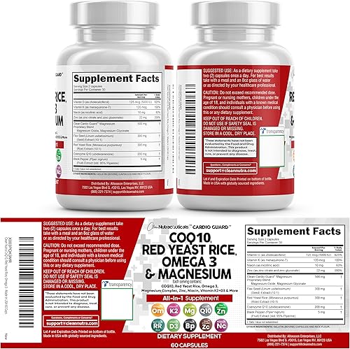 Miniatura 8 de Clean Nutraceuticals COQ10 200mg Arroz de Levadura Roja Omega 3 Complejo de Magnesio 500mg Niacina Zinc Vitamina K2 D3 - Vitaminas para el Apoyo al