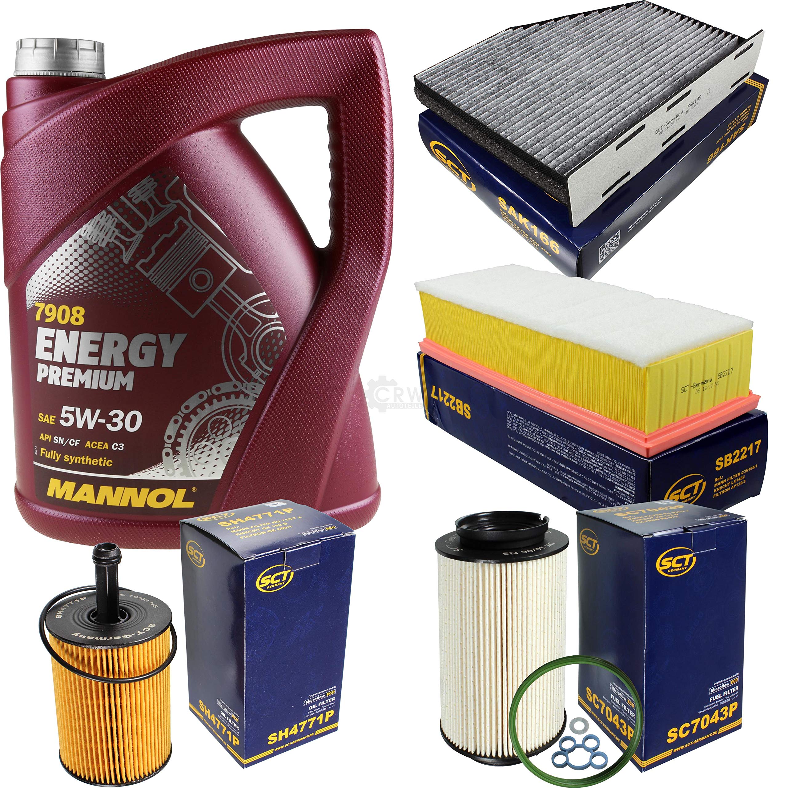 Juego de filtros Manol 5 litros de aceite de motor Energy Premium 5W-30 API SN/CF SCT Germany Filtro de aire Filtro de aceite Filtro de combustible
