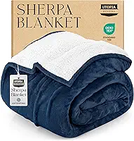 Utopia Bedding Cobertor de lã de ovelha King Size (azul-marinho, 229 x 259 cm) - Cobertor reversível de lã suave e leve para cama, sofá, acampamento e viagens