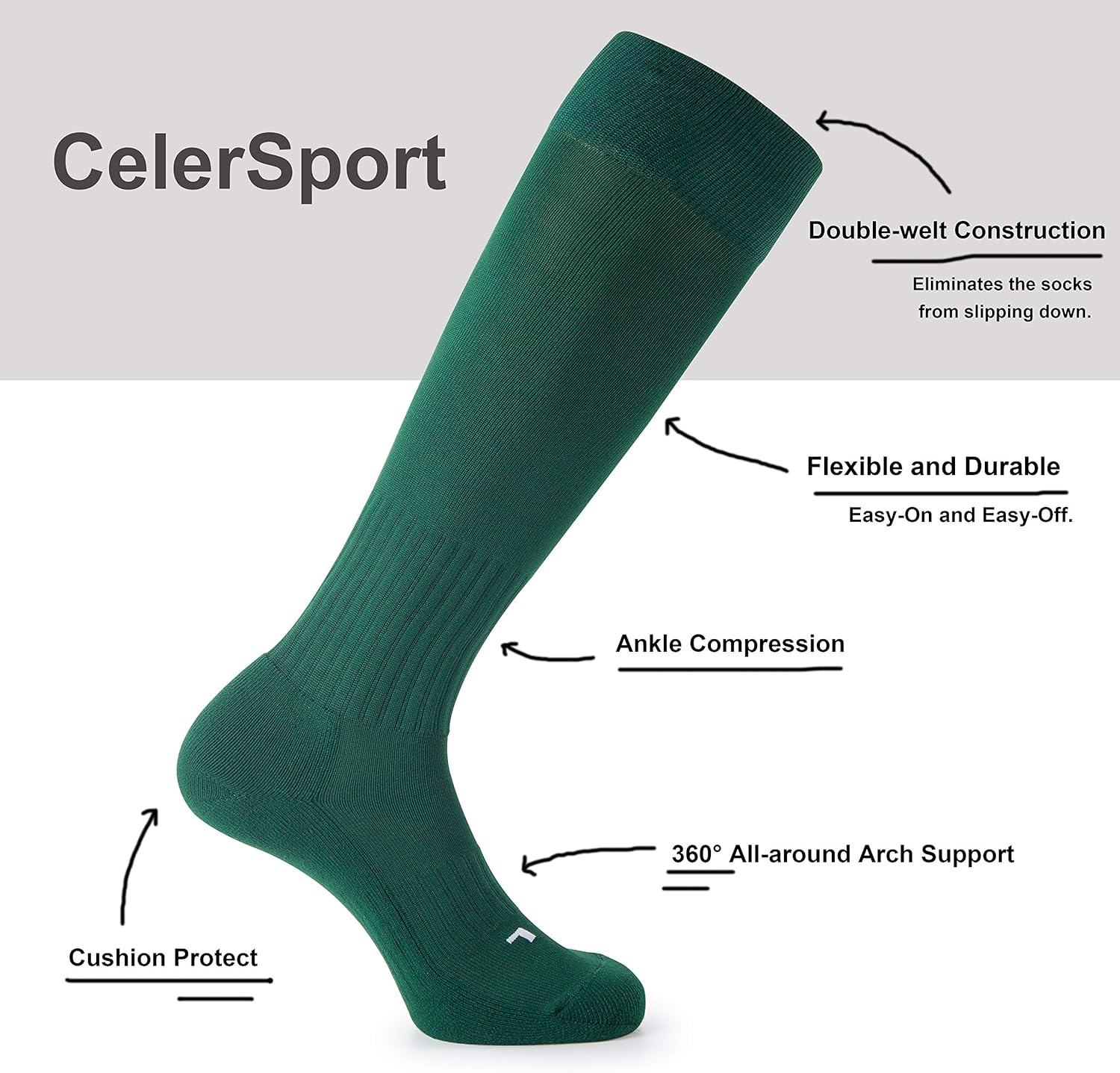 CS CELERSPORT 2/3 Pack Soccer Softball Baseball Socks for Youth Kids Adult Multi-Sport Compression Socks - Image 5