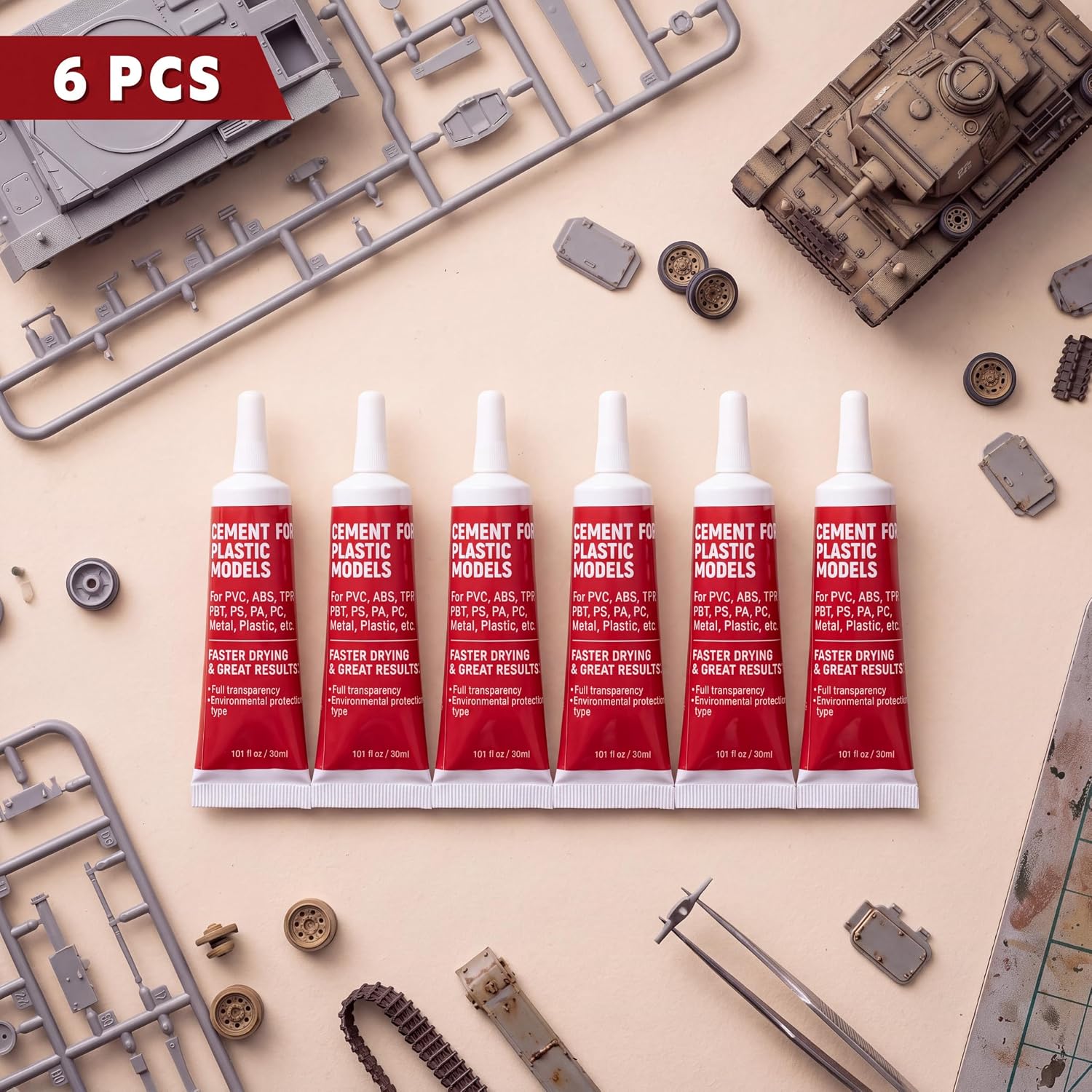 Dunzoom 6 Pack Cement Plastic Model Glue Precision Nozzle Bulk 1.01 Fl oz
