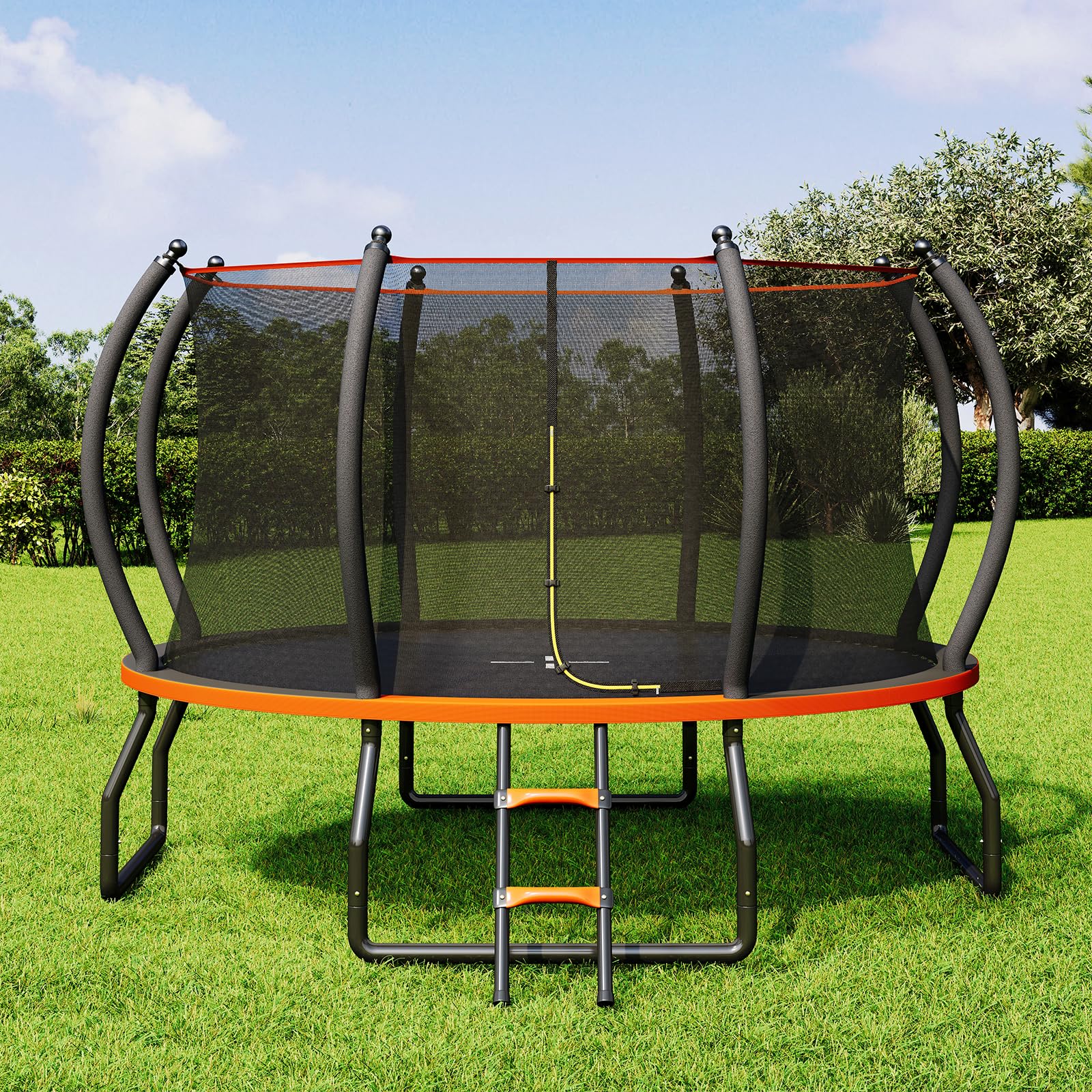YUMPIE 8FT 10FT 12FT 14FT 16FT Outdoor Trampoline with Enclosure Net and Ladder, Recreational Trampolines for Kids and Adults, Quick Connect Frame, ASTM Approval
