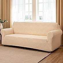 TIANSHU 1 Seater Adjustable Jacquard Sofa Cover, Elastic Sofa Covers, Spandex Armchair Cover, Non-Slip, Stain Resistant, Washable (Jacquard 3, Beige)
