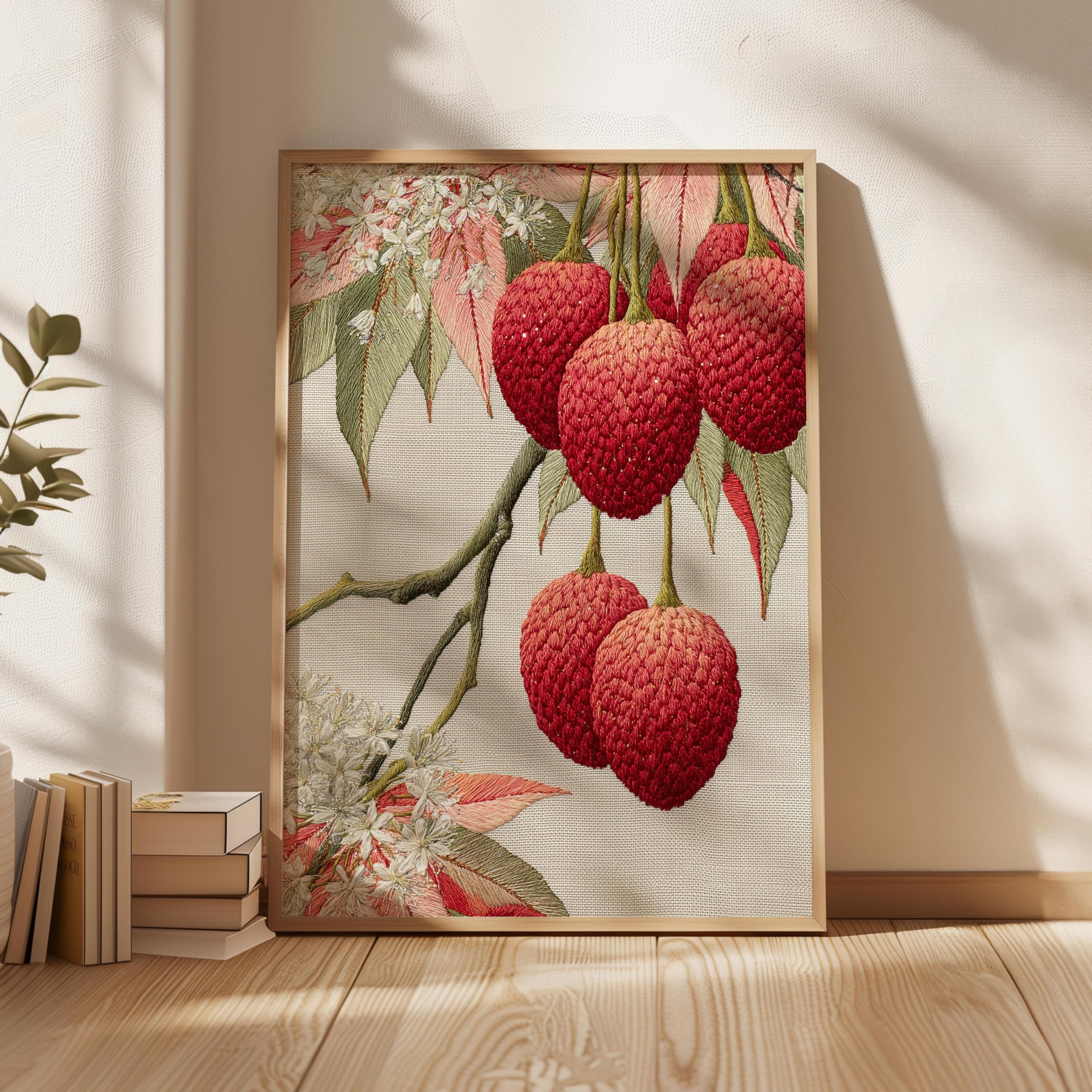 LMYCHENG Lychee Fruit Botanical Illustration Art Poster, Vintage Print Wall Art, Kitchen Nature Painting for Room Home Decor(60x80cm/Frameless)