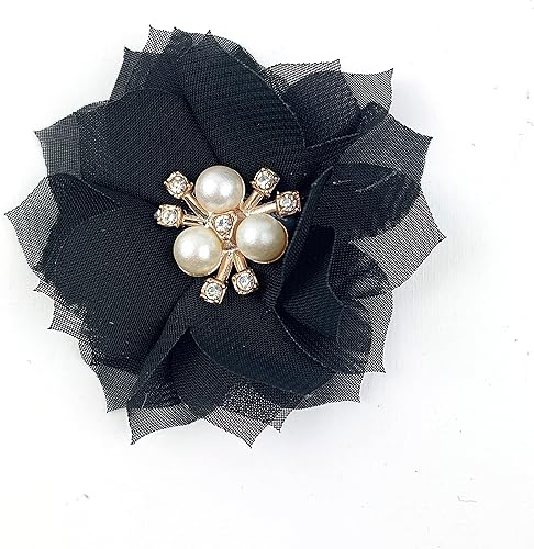 Miniatura 3 de Heyiwell 15 lazos de flores de tela de gasa, cuentas de diamantes de imitación, centro de racimo para bricolaje, clip para el cabello, apliques de