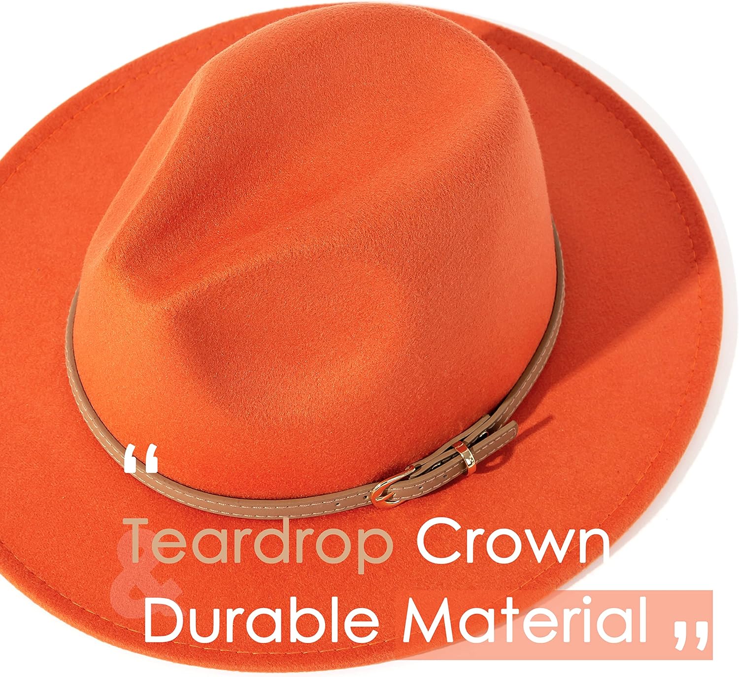 Lisianthus Women Classic Felt Fedora Wide Brim Hat with Belt Buckle - Image 2