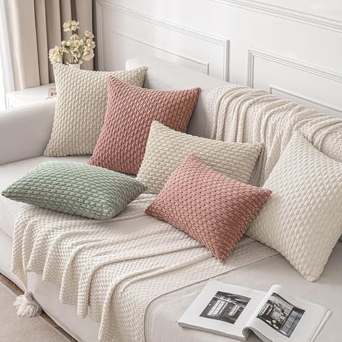 Miniatura 9 de MIULEE Juego de 2 fundas de almohada decorativas de pana suave, estilo bohemio, a rayas, decoración del hogar para Navidad, sofá, cama, sala de