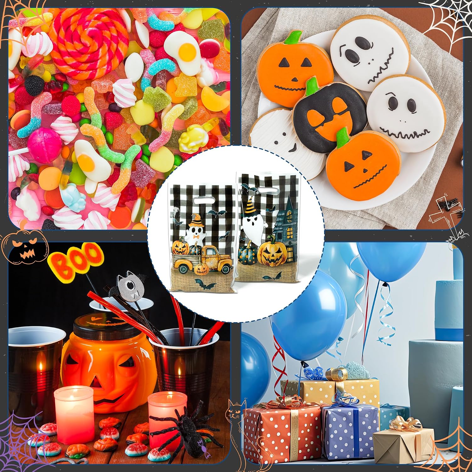 Haooryx Little Boo Pumpkin Party Favor Bags - 50Pcs Halloween Little Ghost Plastic Gift Bag Birthday Party Gift Warp Goodie Candy Treat Bags for Halloween Party Kid Birthday Baby Shower Party Supplies
