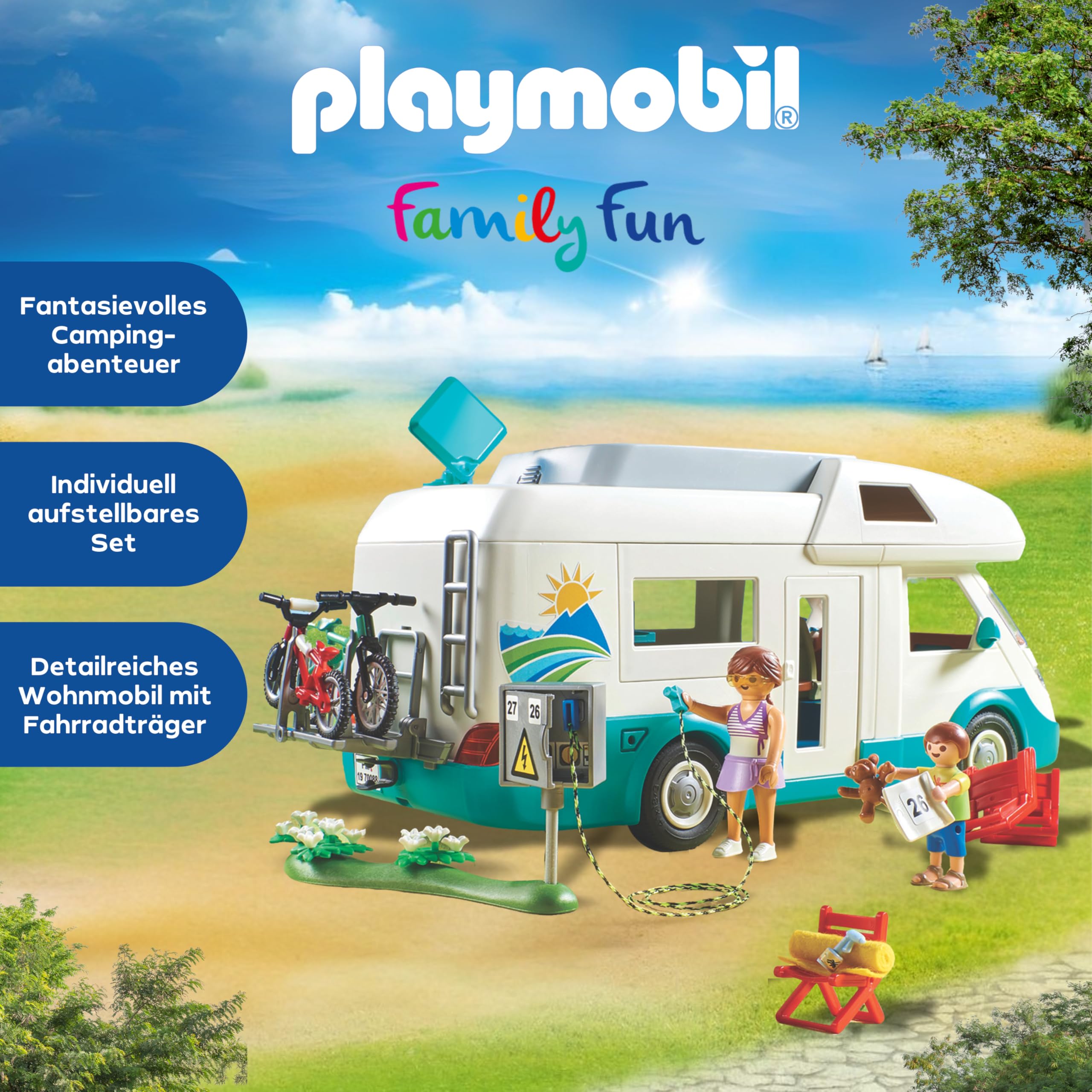 PLAYMOBIL Familien-Wohnmobil mit abnehmbaren Dach Spielzeug ab 4 Jahren 70088