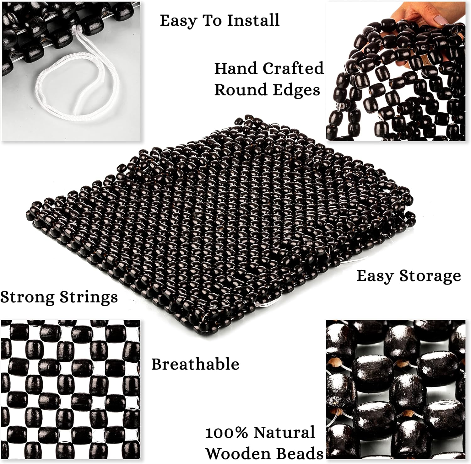 Zento Deals Bead Seat Cover Black Royal Wood Massage Cool Premium Comfort Cushion- Reduces Fatigue the Car or Truck or Your Office Chair