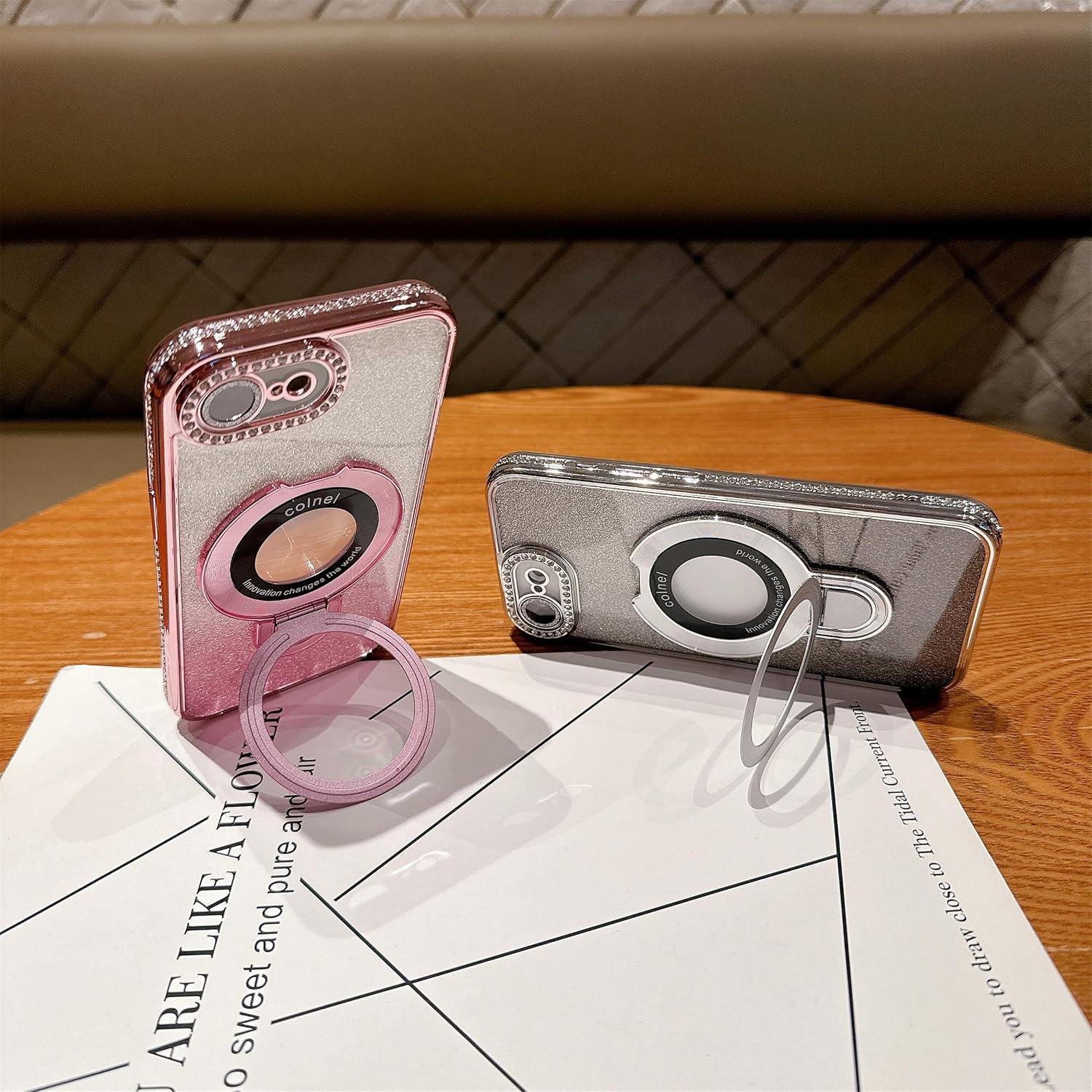 Magnetic Ring Stand for iPhone 17e & iPhone 16e Case with Built-in Glass Camera Protector, (Compatible with Magsafe) for Women Girls Clear Bling Glitter Rhinestones Slim Phone Cover (Purple) image 4