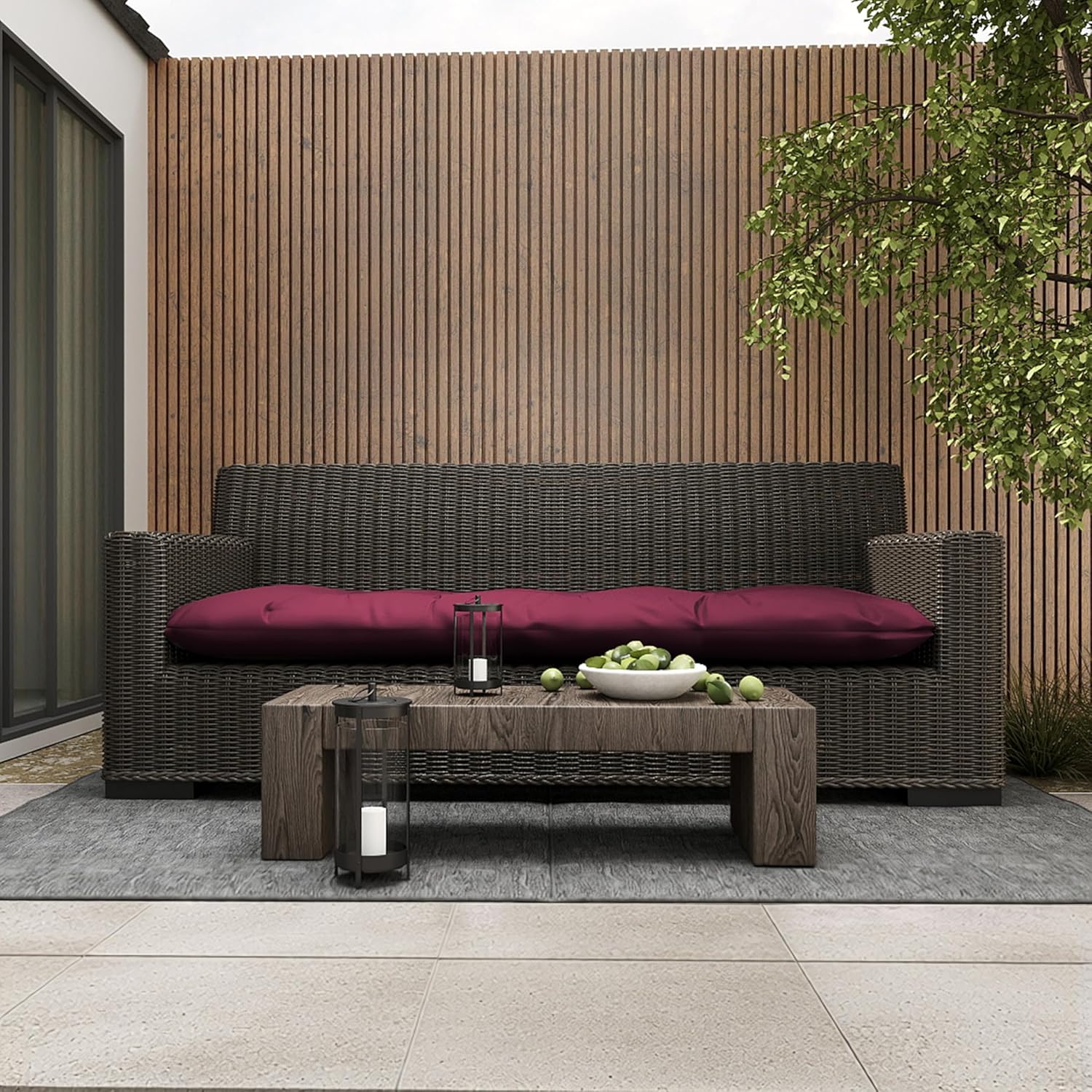 Outdoor Bench Cushion with Ties, 41"x19"x4" Outdoor Loveseat Cushions, Waterproof Patio Seat Cushion, Fade Resistant Patio Bench Pads for Porch Swing Window Seat Entryways, Beaujolais
