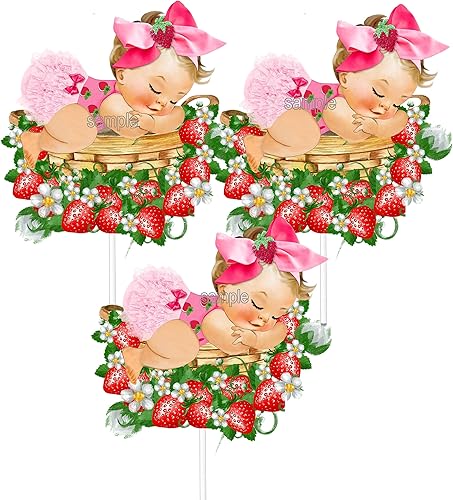 Miniatura 5 de Decoración de mesa de fiesta de baby shower de fresa durmiente (una pieza central de doble cara, niña afroamericana)