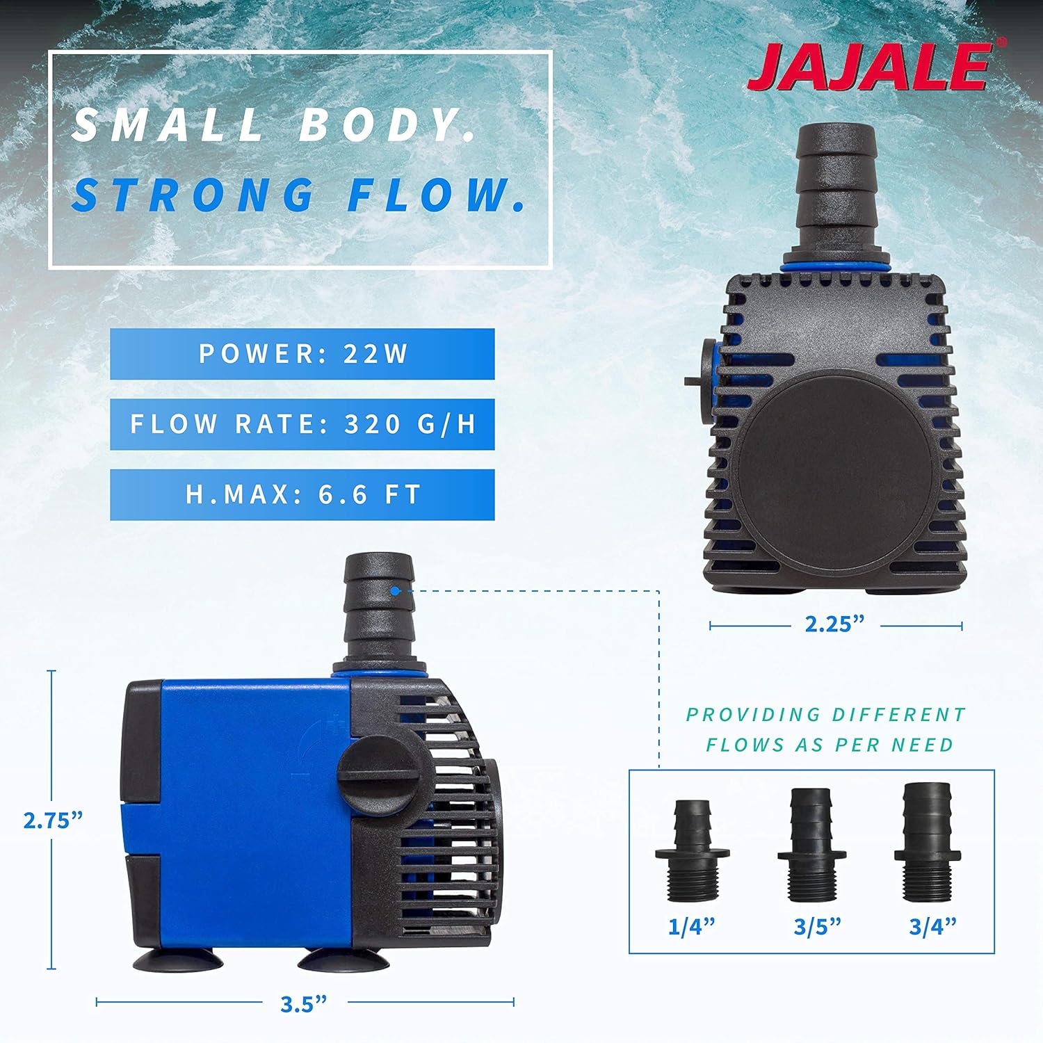 317 GPH Submersible Water Pump - Adjustable Quite Aquariums, Fountains, Hydroponics, and Pond Pump, 6.6ft Lift, 22W