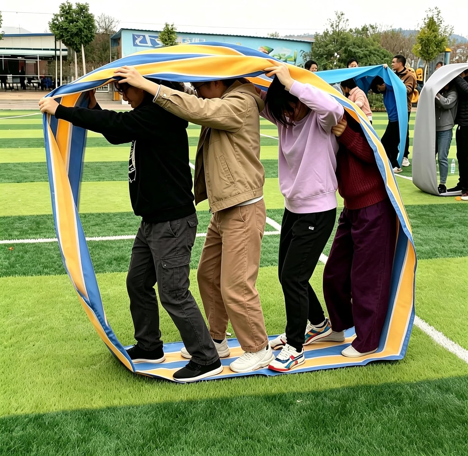 4 Pack Team Building Race Run Mat, Oxford Fabric Group Teamwork Game for Adults, Outdoor Field Day