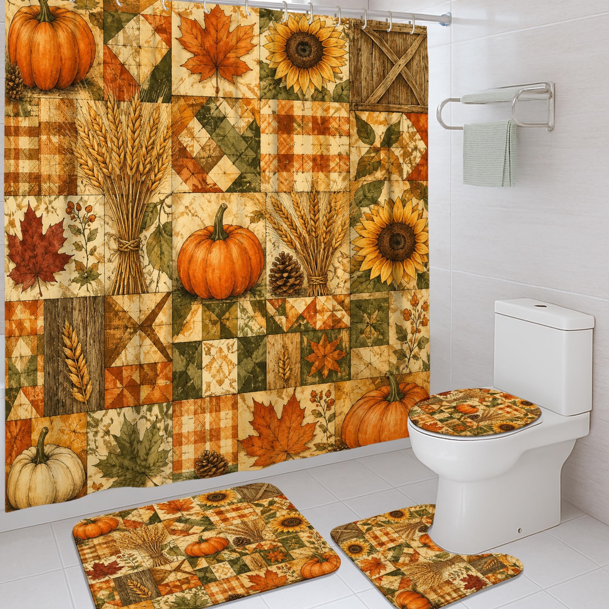 Rideau de douche feuilles de tournesol rustique en polyester imperméable
