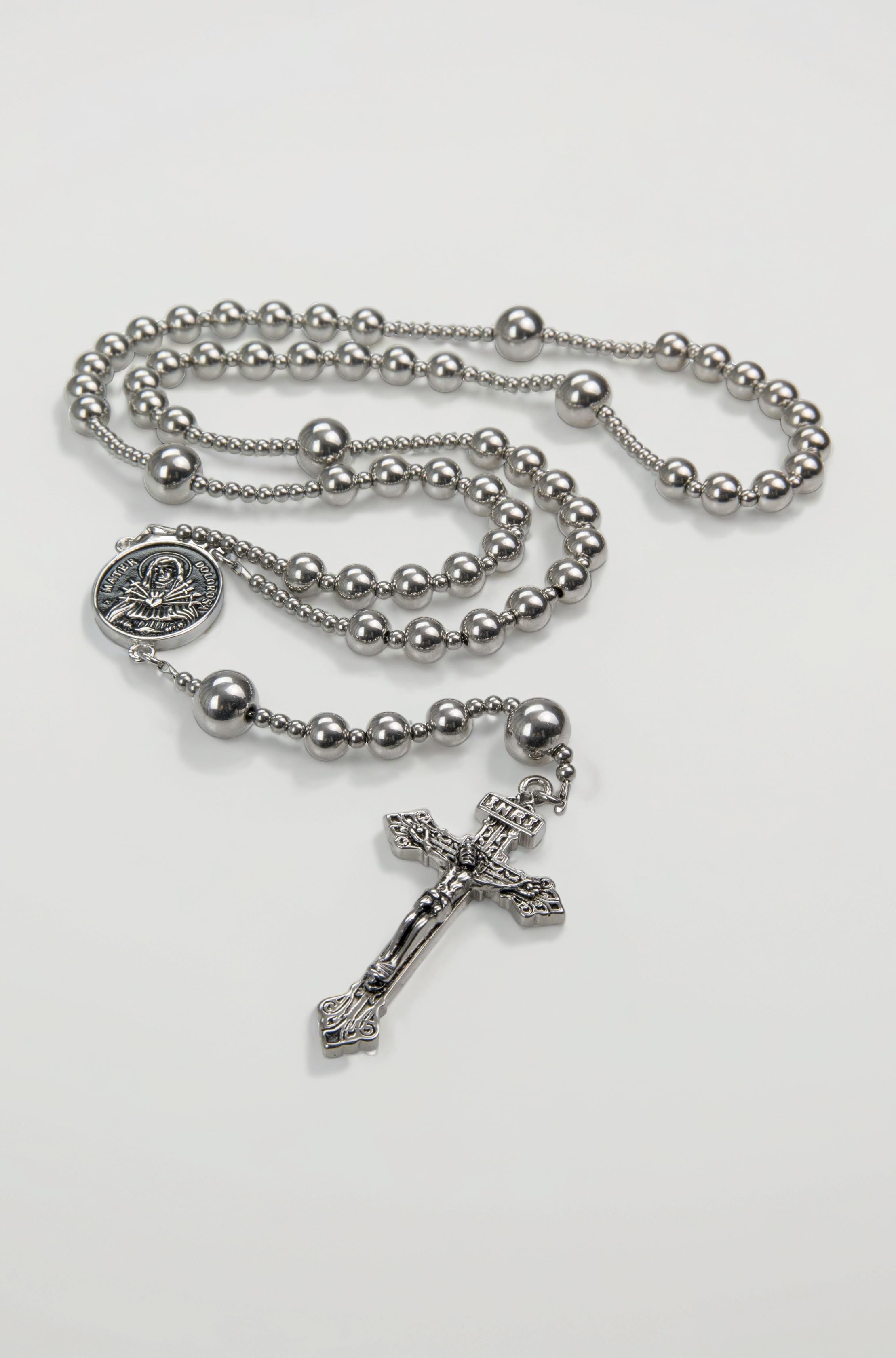 WWI Military rosary beads catholic, Stainless Steel Rosary, Antique Rosarios Catolicos para Hombre, Solid Warrior, Tactical Rosary with Seven Sorow Medal and Pardon Crucyfix