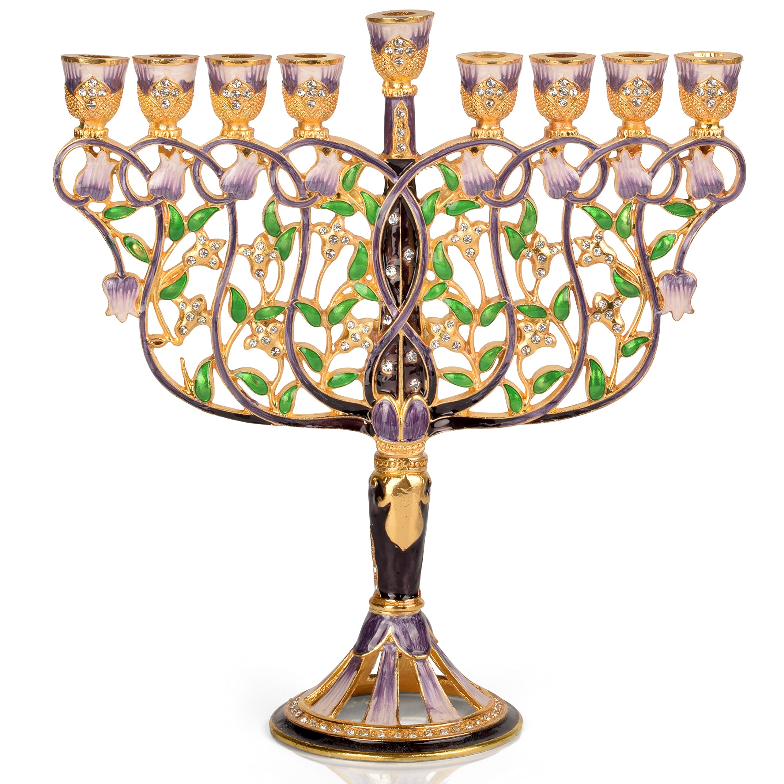 Ner Mitzvah Tree of Life Hanukkah Menorah, Fits All Standard Chanukah Candles, Modern Jeweled Candle Menorahs for Chanukah - Multicolored