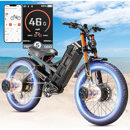 2025 eAhora Romeo Pro 3/2 50/46Mph Electric Bike for Adults Peak 5600W/4000W Dual Motor Ebike, 60V 80Ah/52V 70Ah 200+Miles Long Range E Bike, 26*4.0" Fat Tire Electric Mountain Bike, Full Suspension