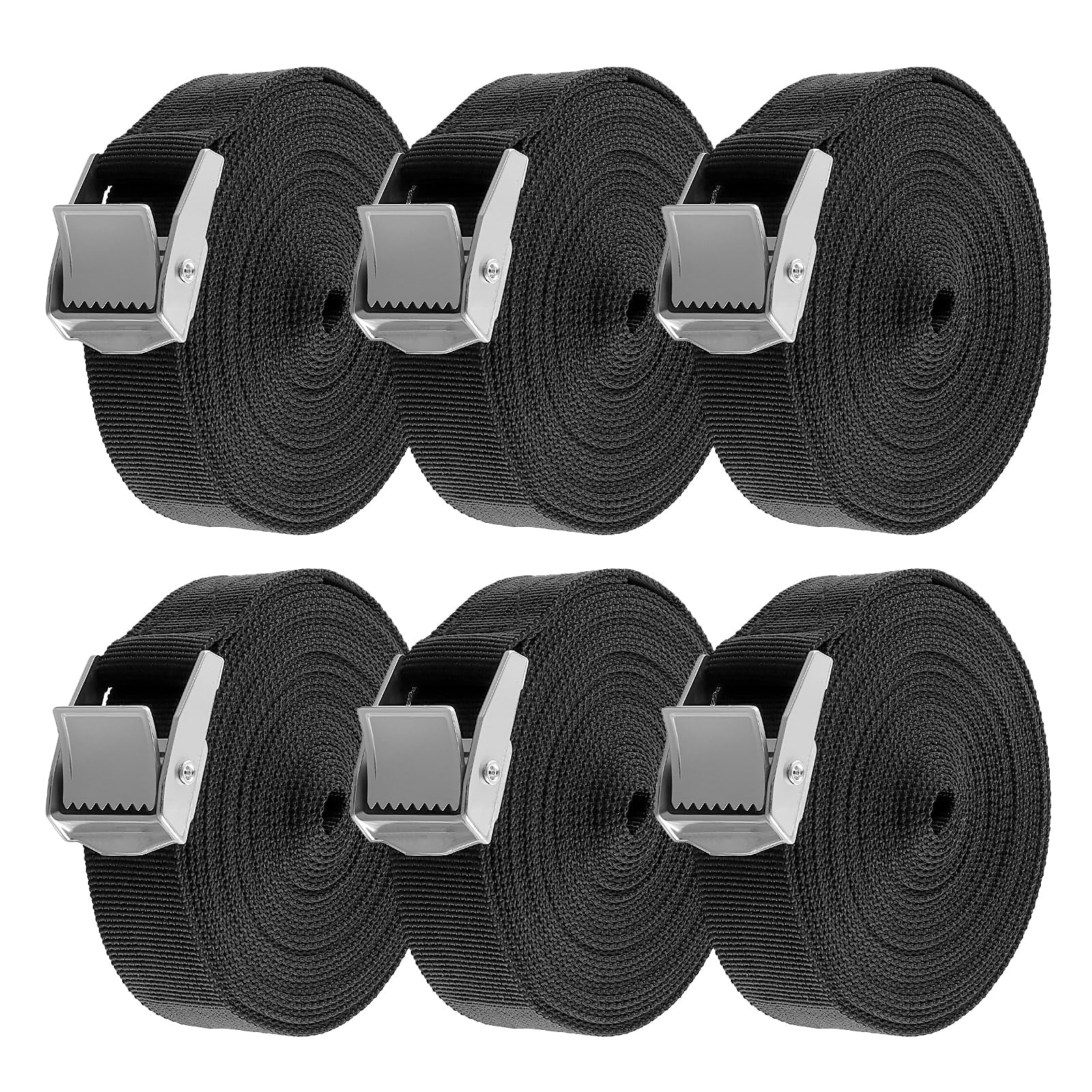 6Pack Cam Buckle Tie Down Straps, 5m x 25mm Black Adjustable Lashing Straps with Cam Buckle for Truck, Bicycle, Boat