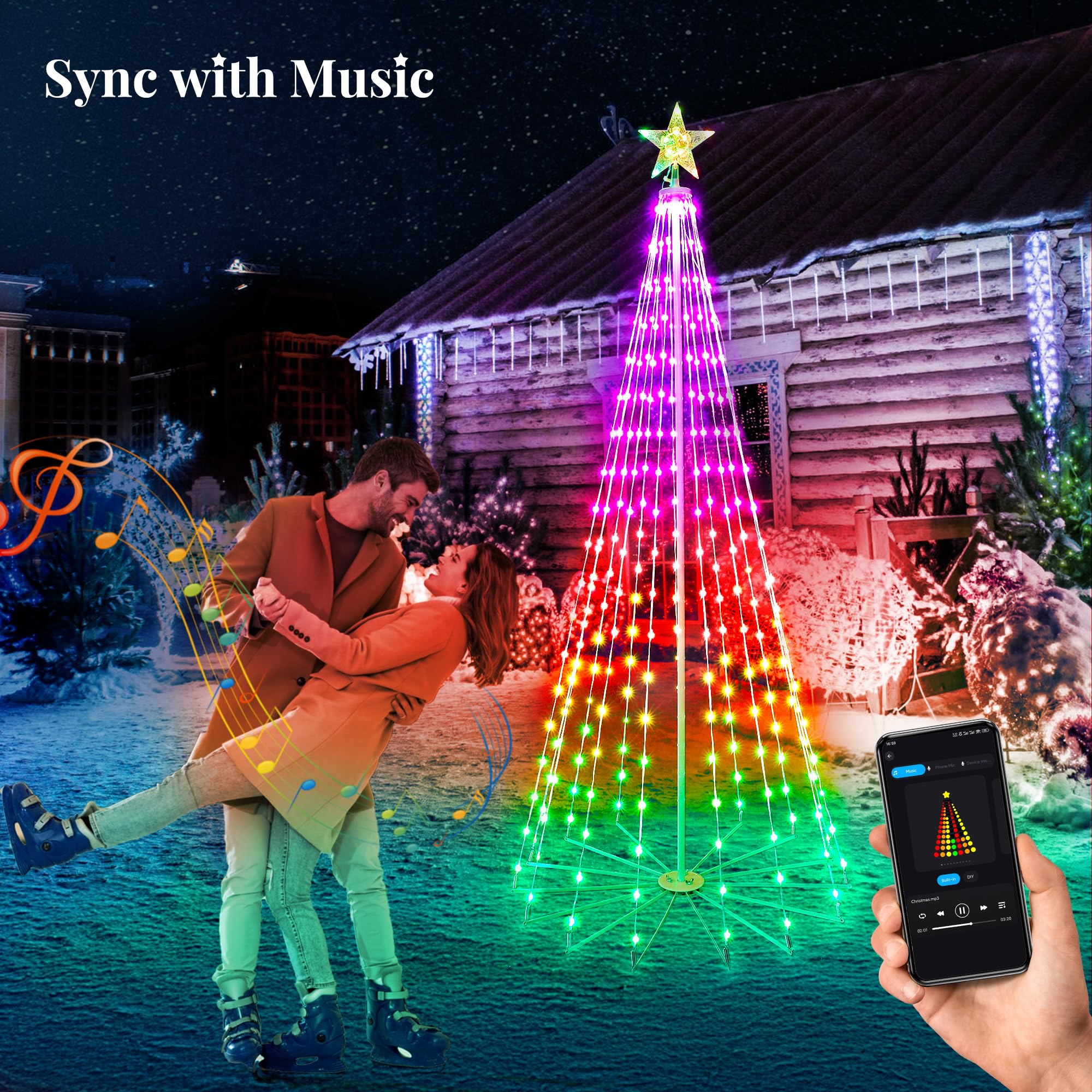 PhilzOps Smart Weihnachtsbaum Lichter, 1,88m 265LEDs Außen Kegelform Weihnachten Lichterkette mit Stern Wasserdicht 16 Millionen RGB Farben Weihnachtsdeko Licht für Garten Party Innen, App-Steuerung