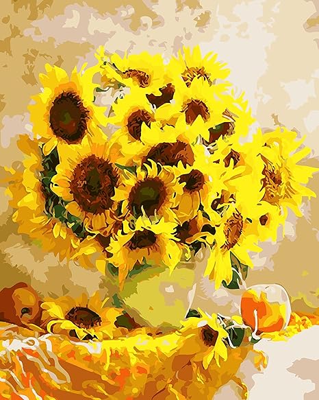 Amazon Diy 数字油絵 数字塗り絵 大人の子供のためのギフト デジタル油絵 数字キットでペイント ホーム オフィス装飾 黄色いひまわり 40 50センチ 絵具 通販