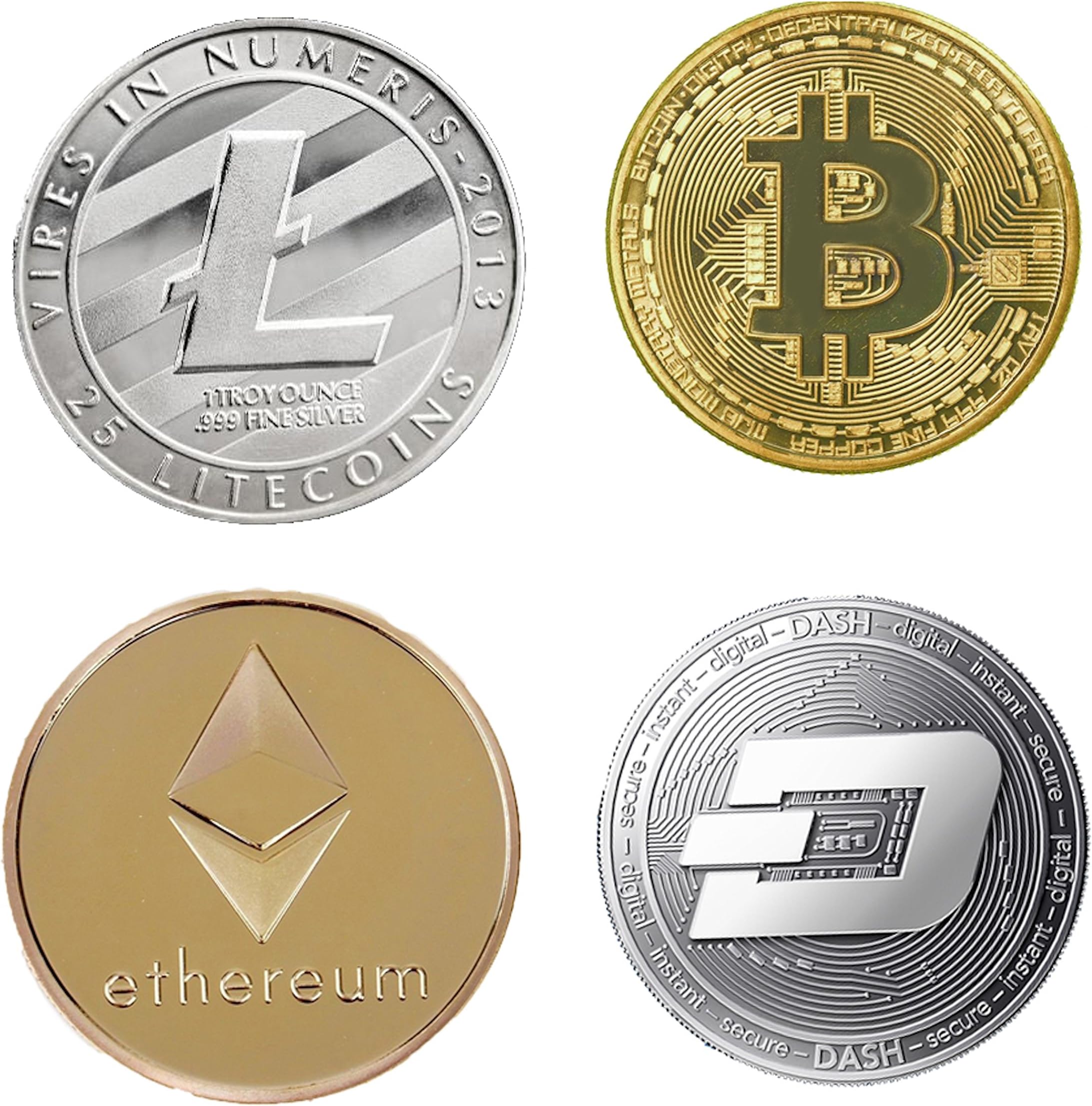 Bitcoin Coin Collector’s Cryptocurrency Gift Set |Bitcoin (BTC) Ethereum (ETH) Litecoin (LTC) Dash (Dash) Gold and Silver Colored ( 4 Pack )