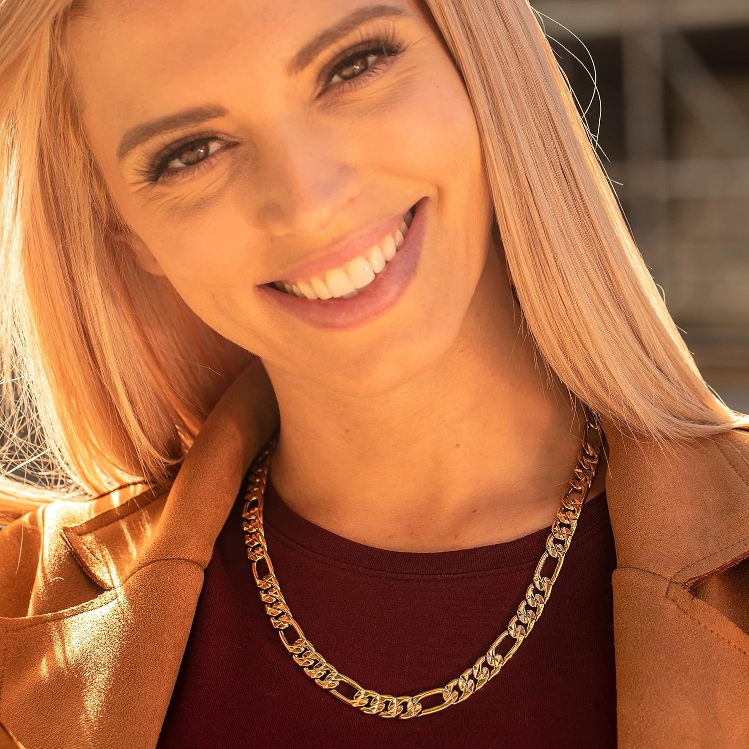 LIFETIME JEWELRY Radiant Diamond Cut Figaro Chain Necklaces 24k Real Gold Plated (6mm, 7mm, 9.5mm) - Image 3