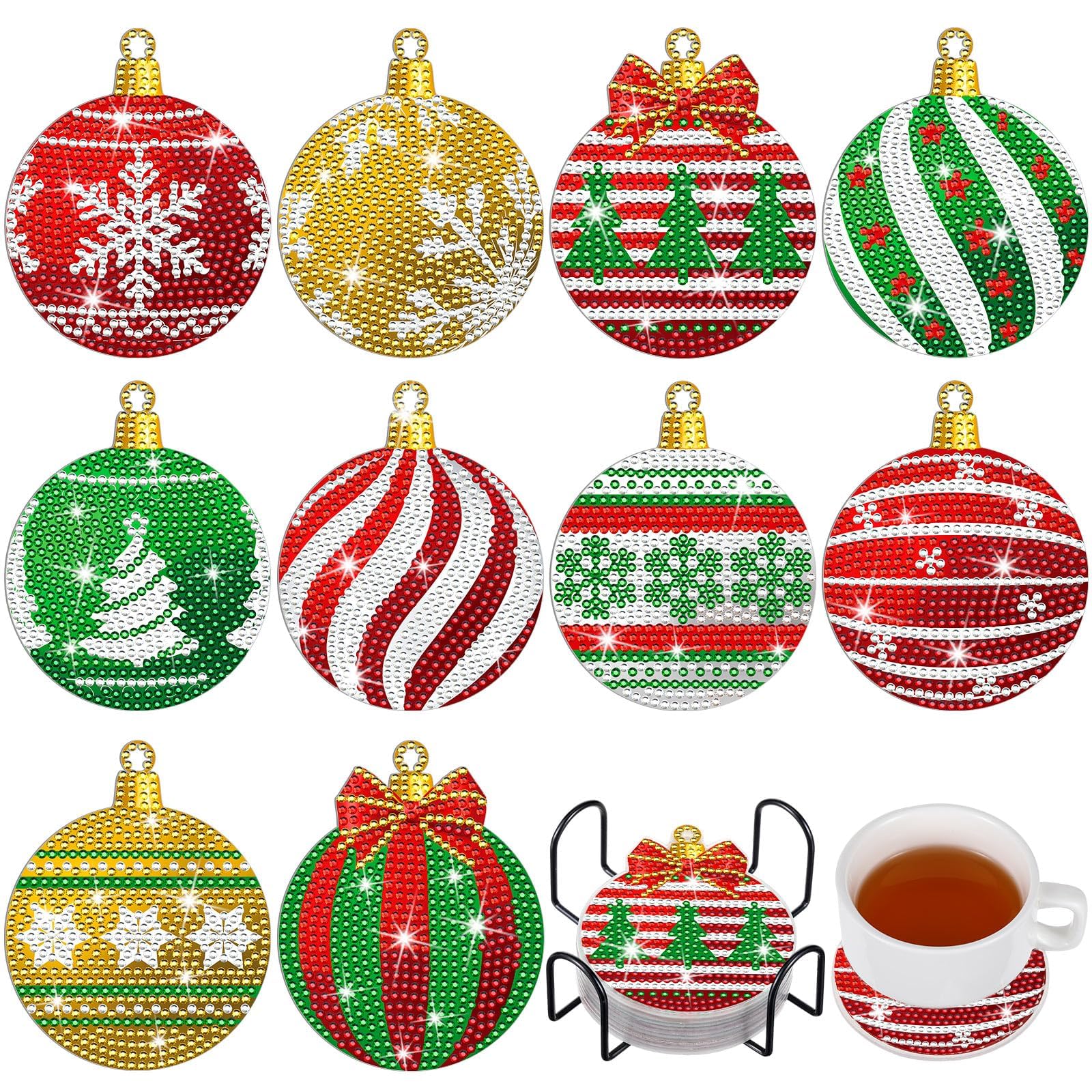 DIY Diamond Painting Untersetzer Set – 6 Stück Mit Halter, Weihnachts-Schneeflocken-Design Zum Basteln