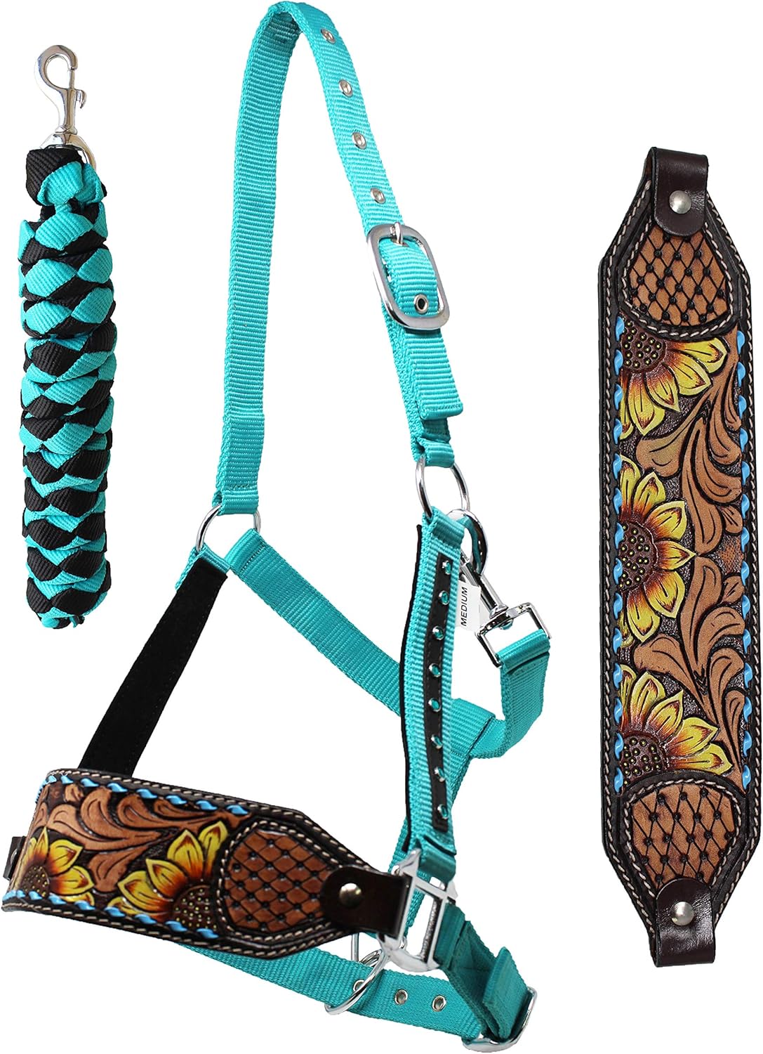 CHALLENGER Horse Noseband Tack Bronc Leather Halter Tiedown Lead Rope 280HR11