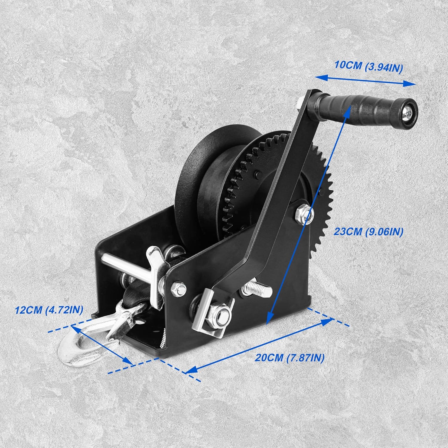 Boat Trailer Winch 3500lbs Hand Winch with 33FT(10M) Black Strap, Hardened Steel Ratio 4:1/8:1 Gear, Forward & Reverse Ratcheting Waterproof for Boat Truck Trailer ATV