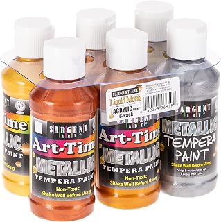 Sargent Art 6 x 4 Oz Aztec Gold, Antique Gold, Gold, Silver, Copper and Bronze Metallic Tempera Paint, Non-Fading, Rich Vivid Pigments, Brilliant Matte Finish, Fast Dry Formula, Non-Toxic