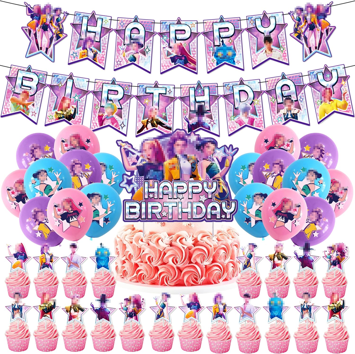 Stray-K Geburtstag Luftballons,32PCS Stray-K Ballon Dekoration Themenparty Latex Luftballons Deko Happy Birthday Banner Cake Topper Für Kinder Geburtstagsfeier Dekoration