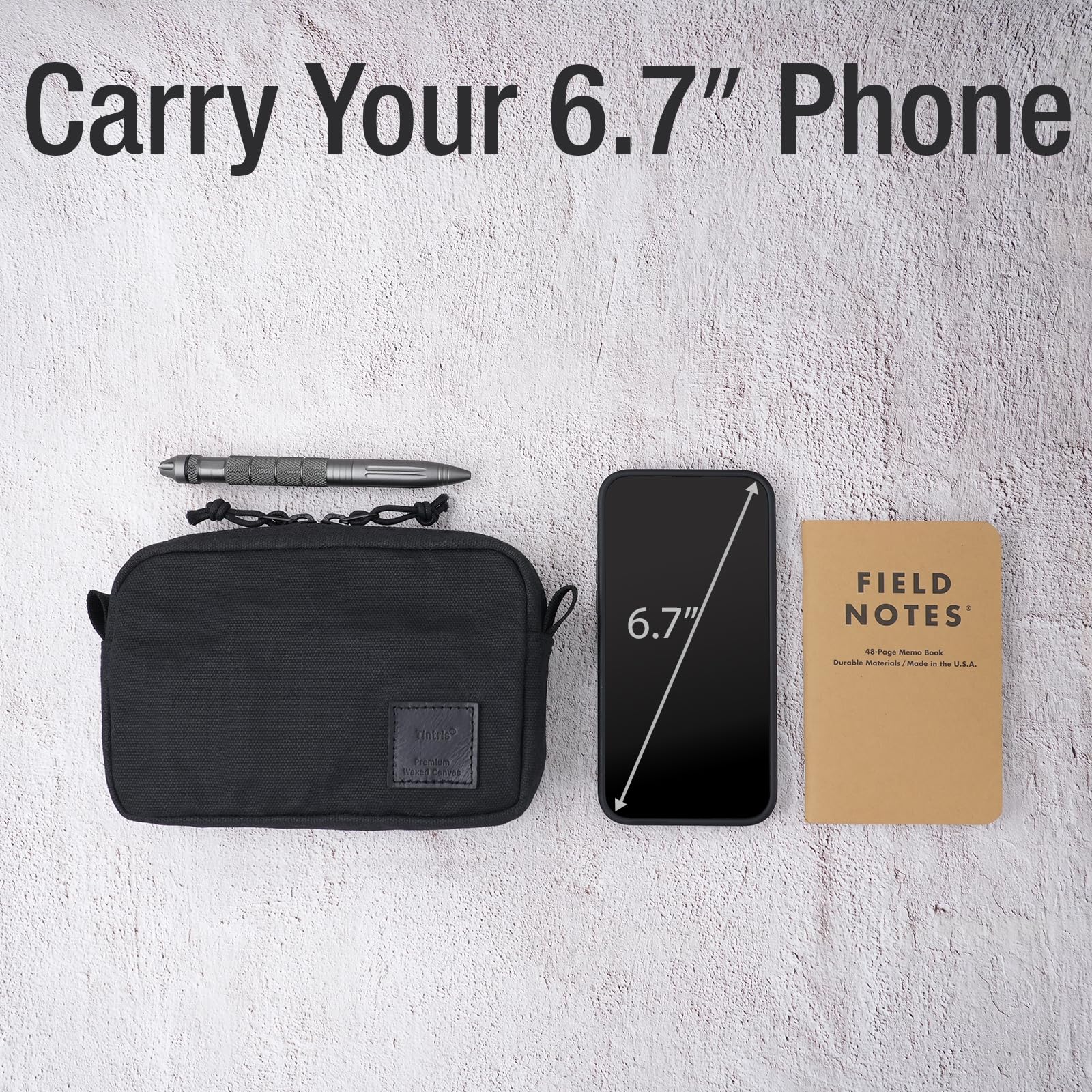 Tintris Riñonera con Cremallera para Hombres y Mujeres, con Cremalleras YKK, Bolsa de cinturón EDC para Camping, Senderismo, Resistente al Agua, Lona Encerada Resistente, Color Negro, Talla M