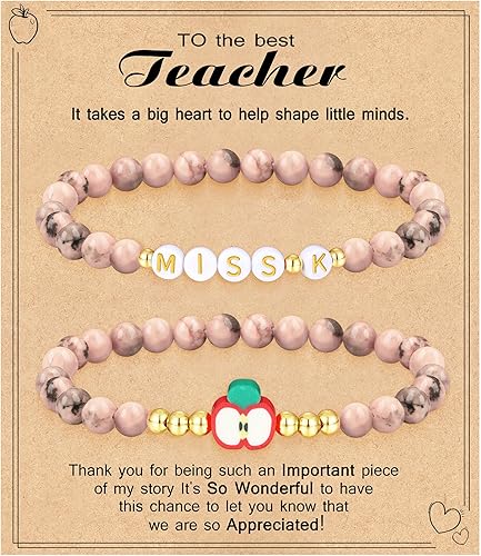 Teacher Appreciation Gifts for Women,Teacher Must Haves Initial Bracelet Mrs Miss End of Year Teacher Gifts Thank You for Helping Me Grow Music Math Science Teachers Bracelets Retirement 2 Set Jewelry