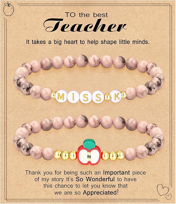 Teacher Appreciation Gifts for Women,Teacher Must Haves Initial Bracelet Mrs Miss End of Year Teacher Gifts Thank You for Helping Me Grow Music Math Science Teachers Bracelets Retirement 2 Set Jewelry