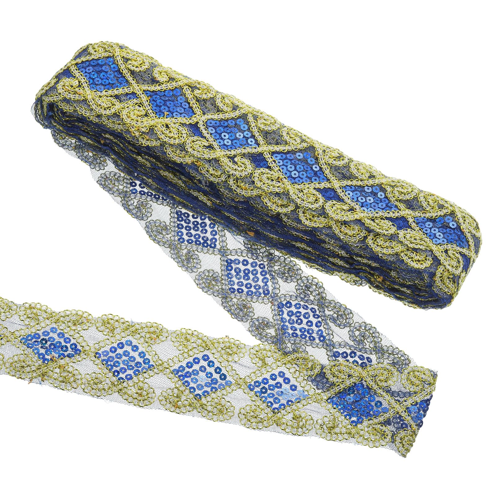 Ruban de bordure à paillettes bleu saphir et doré 9,9m pour couture