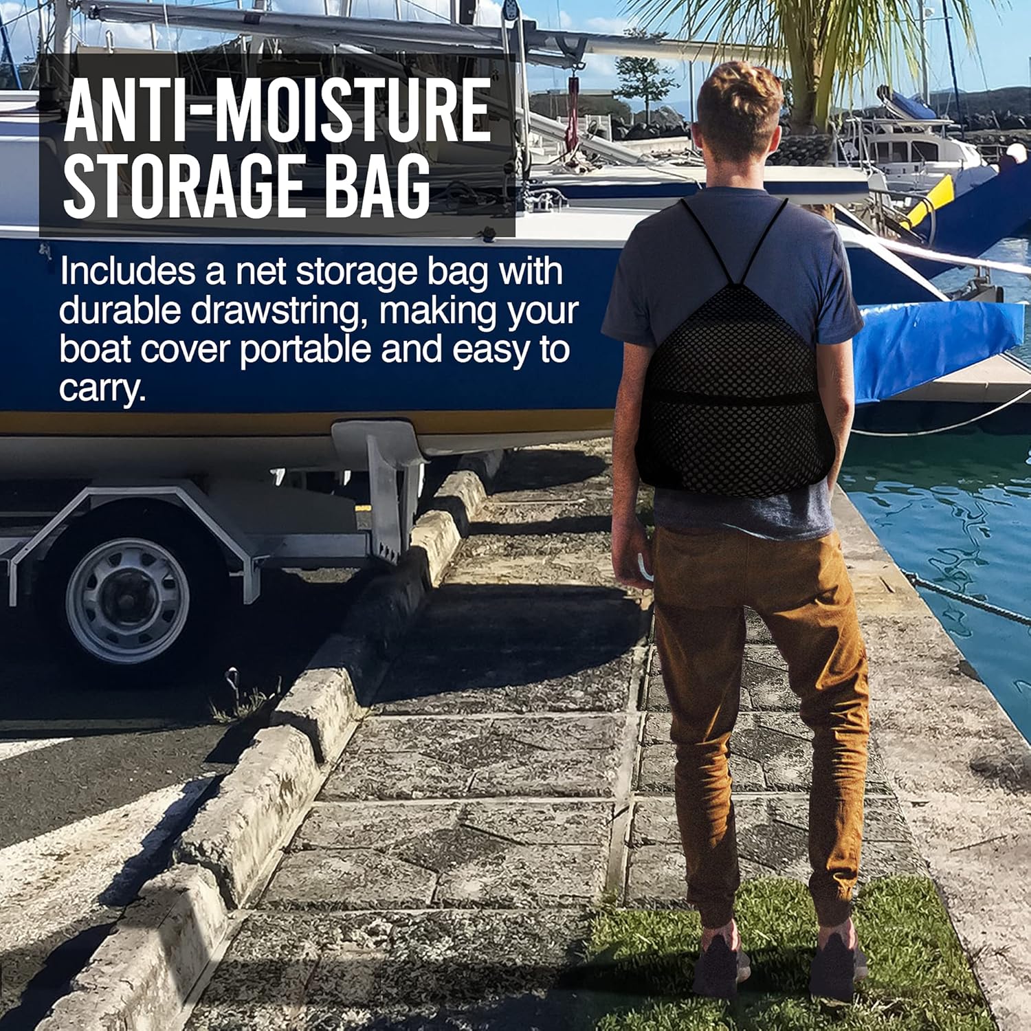 Mockins Large Waterproof Boat Cover 20-22 Ft | Trailerable All-Weather 600D Polyester Oxford Boat Tarp with 100" Beam Width | Fits Bass, Fishing & Runabout Boats | Includes Tie-Down Straps & Ratchets